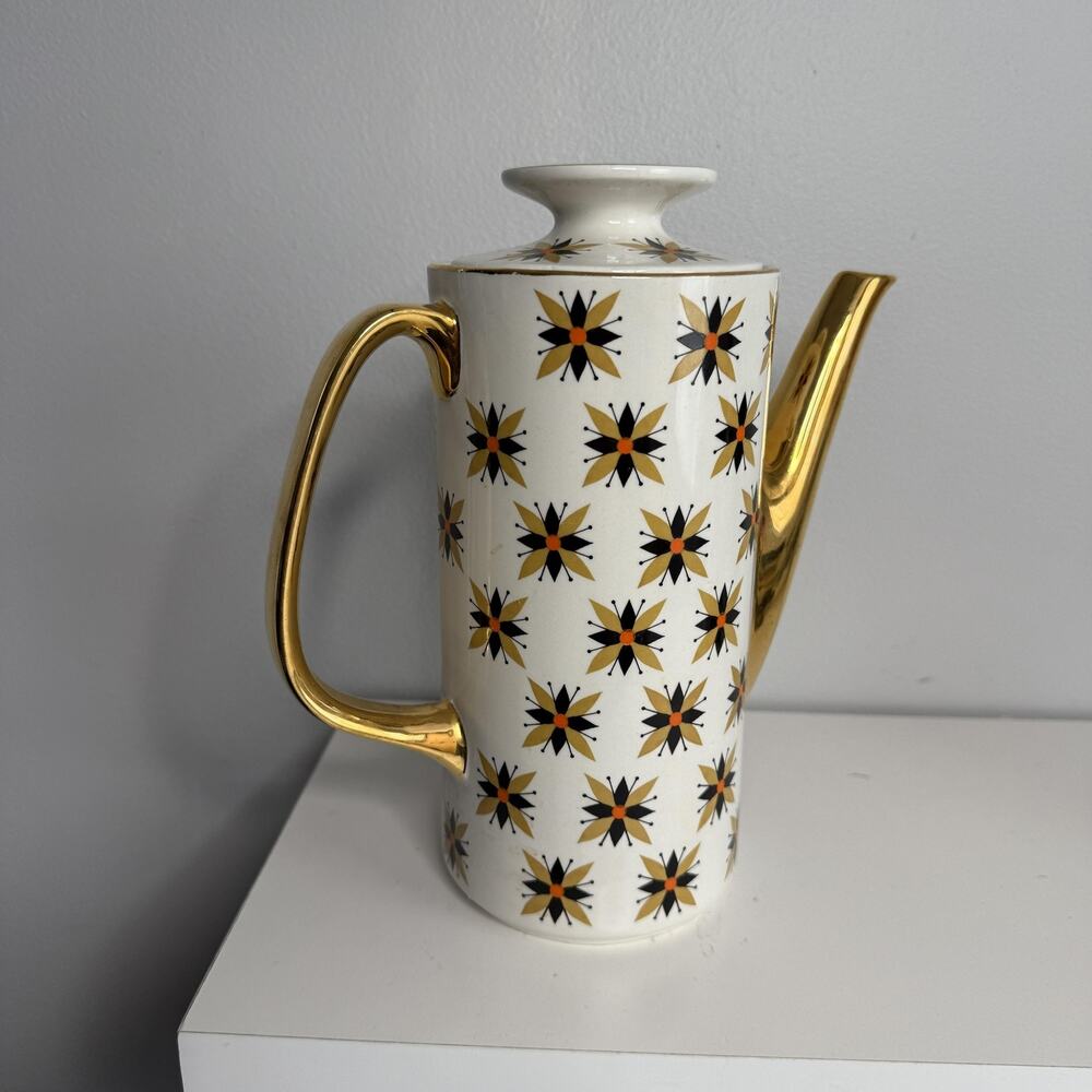 Vintage Arklow Stardust Coffee Pot Teapot Atomic Starburst Gold Gilt Ireland MCM - Picture 12 of 12